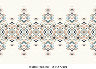 Thai floral pattern,geometric ethnic oriental pattern on white background,vector illustration,geometric cross stitch pattern,Aztec style,abstract background.design for texture,fabric,clothing,print.