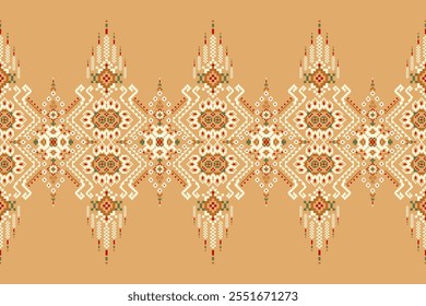 Thai floral pattern,geometric ethnic oriental pattern on orange background,vector illustration,geometric cross stitch pattern,Aztec style,abstract background.design for texture,fabric,clothing,print.