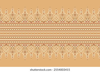 Thai floral pattern,geometric ethnic oriental pattern on orange background,vector illustration,geometric cross stitch pattern,Aztec style,abstract background.design for texture,fabric,clothing,print.