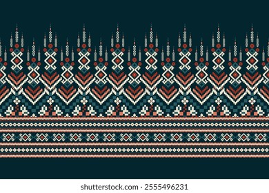 Thai floral pattern,Thai geometric flower pattern on black background,vector illustration,geometric cross stitch pattern,Aztec style,abstract background.design for texture,fabric,clothing,print,sarong