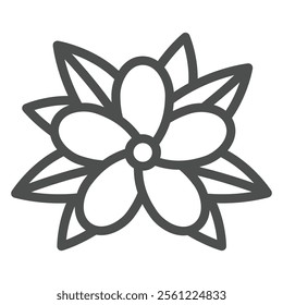 Thai flower with leaves line icon, thailand flora nature concept. Vector graphics. Aroma therapy plant sign on white background, outline style icon for mobile or web design