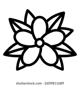 Thai flower with leaves line icon, thailand flora nature concept. Vector graphics. Aroma therapy plant sign on white background, style mobile or design
