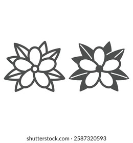 Thai flower with leaves line and solid icon, thailand flora nature concept. Vector graphics. Aroma therapy plant sign on white background, outline style icon for mobile or web design