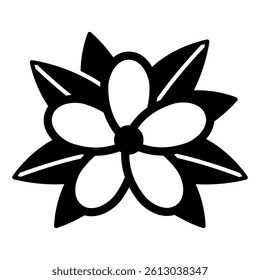 Thai flower with leaves solid icon, thailand flora nature concept. Vector graphics. Aroma therapy plant sign on white background, glyph style mobile or design