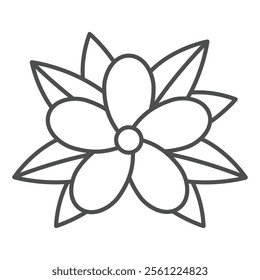 Thai flower with leaves thin line icon, thailand flora nature concept. Vector graphics. Aroma therapy plant sign on white background, outline style icon for mobile or web design