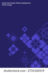 Thai flower pattern style background, theme of minimal flower tiles in various styles and sizes on dark blue background