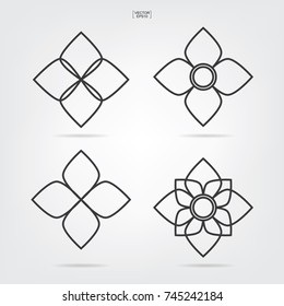 Thai flower symbol. Folk art of flower element. Vector illustration.