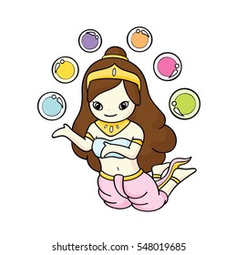Thai flying angel mascot with floating crystal balls