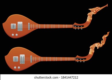 Thai folk musical instruments guitar of North eastern Thai.Graphic vector 