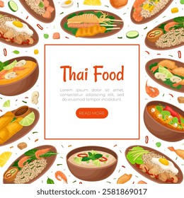 Thai Food Banner Design with Tasty Served Meal Vector Template