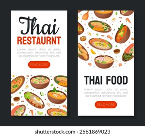 Thai Food Banner Design with Tasty Served Meal Vector Template