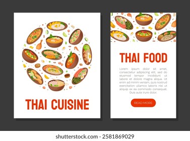 Thai Food Banner Design with Tasty Served Meal Vector Template