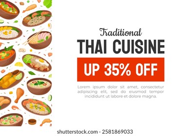 Thai Food Banner Design with Tasty Served Meal Vector Template