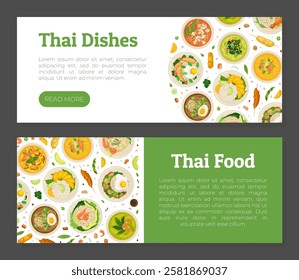 Thai Food Banner Design with Tasty Served Meal Vector Template