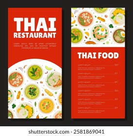 Thai Food Banner Design with Tasty Served Meal Vector Template