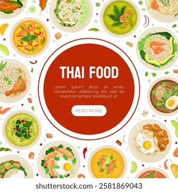 Thai Food Banner Design with Tasty Served Meal Vector Template