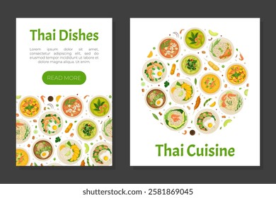 Thai Food Banner Design with Tasty Served Meal Vector Template