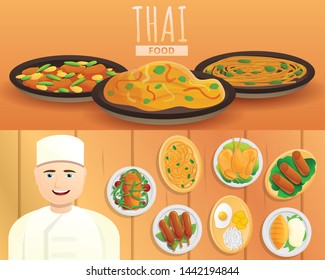 Thai food banner set. Cartoon illustration of thai food vector banner set for web design