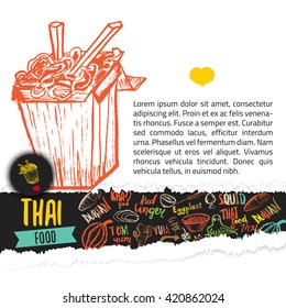 thai food banner template with lettering on torn paper. Vector illustration