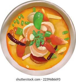 Thai food is called Tom Yam Kung. It has a spicy and sour taste.