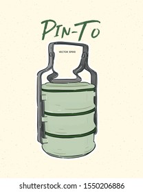 Thai Food Carrier/ Tiffin Carrier Or Pinto Used For Food. Hand Draw Sketch Vector.