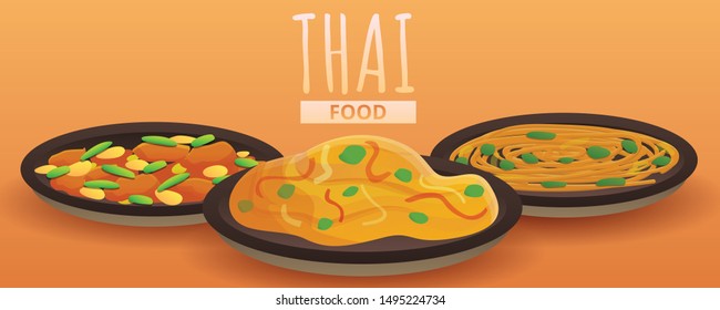 Thai food concept banner. Cartoon illustration of thai food vector concept banner for web design
