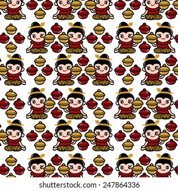 Thai food concept pattern design -  freehand drawing vector Illustration