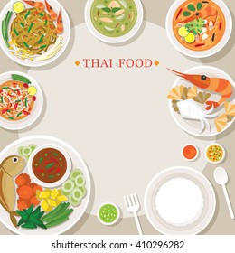 Thai Food and Cuisine Frame, Traditional, Famous Menu, with Rice