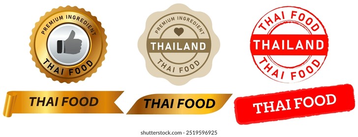 Thai food cuisine South East Asia traditional meal Thailand stamp badges sticker sign emblem design set collection