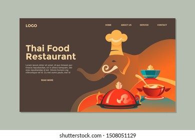 Thai food in the dish for landing page, poster background , apps, restaurant menu template and decoration
