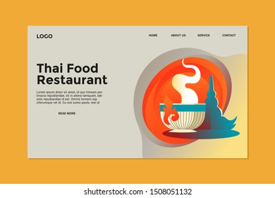 Thai food in the dish for landing page, poster background , apps, restaurant menu template and decoration