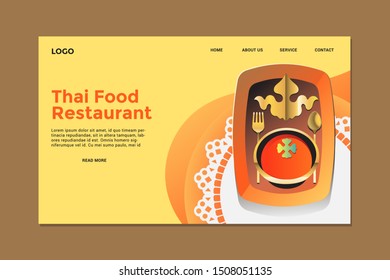 Thai food in the dish for landing page, poster background , apps, restaurant menu template and decoration