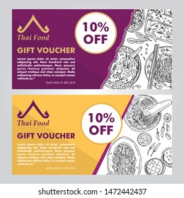 Thai food gift voucher discount template for food advertising. Vector