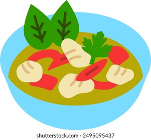 Thai food green curry icon illustration