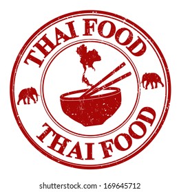 Thai food grunge rubber stamp on white, vector illustration