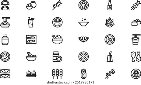 Iconos de comida tailandesa Colección de iconos vectoriales de alta calidad con trazo editable. Ideal para Profesional y Proyectos Creativos.