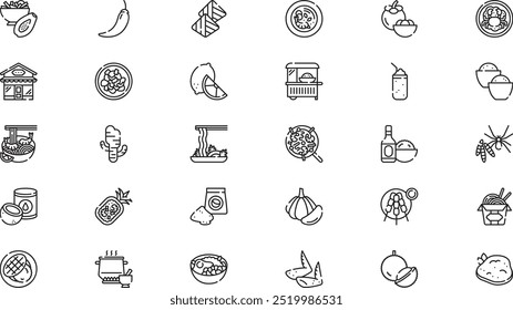 Iconos de comida tailandesa Colección de iconos vectoriales de alta calidad con trazo editable. Ideal para Profesional y Proyectos Creativos.