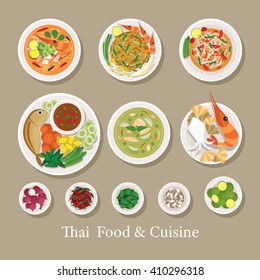 Thai Food and Ingredients Set, Traditional, Famous Menu