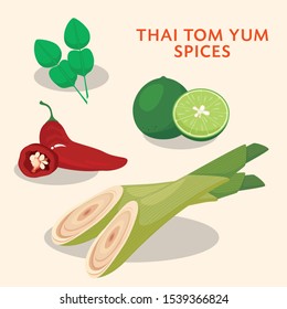 Thai Food Ingredients Tom Yum Spices Vector Illustration