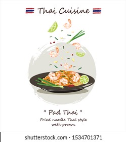 Thai food Pad thai , Stir fries noodles with shrimp in padthai style isolate on white background.