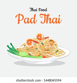  Thai Food  Pad Thai Vector Design. Side View Concept.