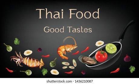 Thai food realistic vector on black background vector illustration