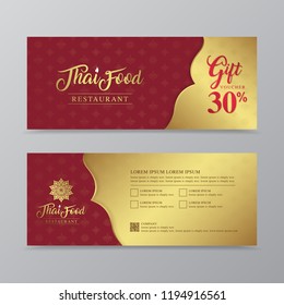 comida tailandesa e restaurante tailandês modelo de design de voucher de presente para impressão, folhetos, cartaz, web, banner, folheto e ilustração vetorial de cartão