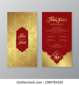 Thai Food And Thai Restaurant Luxury Gift Voucher Design Template For Printing, Flyers, Poster, Web, Banner, Brochure And Card Vector Illustration