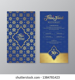 Thai food and thai restaurant luxury gift voucher design template for printing, flyers, poster, web, banner, brochure and card vector illustration