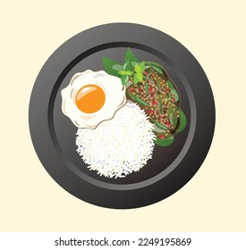 Thai food rice on plate vector illustration