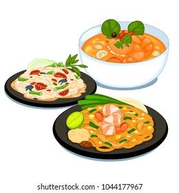 Thai food set (Tom Yum Kung ,Papaya Salad ,Pad Thai)