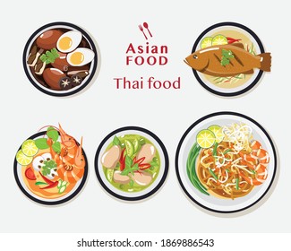 Thai food set traditional , Asian food menu vector illustration