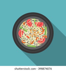 Thai food, Som Tam(Papaya salad), flat design