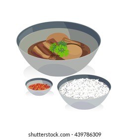 Thai food : stewed egg and braised pork with a bowl of rice.